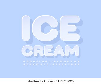 Vector trendy Sign Ice Cream. Sticker White Font. Creative paper Alphabet Letters and Numbers set