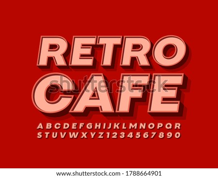 Vector trendy sign Retro Cafe with Classic Red Font. 3D Old fashioned Alphabet Letters and Numbers