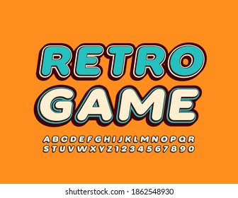 Vektor-Trendschild Retro Game. Vintage Stil Schriftart. Satz für kreative Alphabet-Buchstaben und -Zahlen