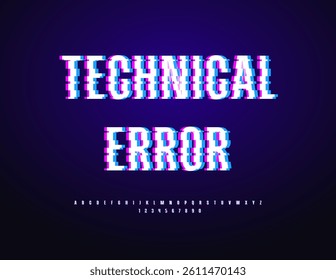 Vector Trendy sign Technical Error. Digital Uppercase Font. Broken Effect Alphabet Letters and Numbers set.