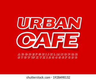 Vector Trendy Sign Urban Cafe. Red Sticker Font. Bright Alphabet Letters And Numbers Set