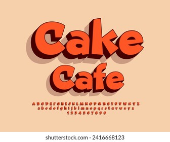 Vector trendy signboard Cake Cafe with 3D funny Font. Comic style Alphabet Letters and Numbers set.