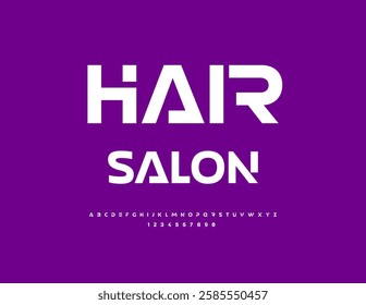 Vector Trendy signboard Hair Salon. Exclusive White Font. Typography Elegant  Alphabet Letters and Numbers set. 