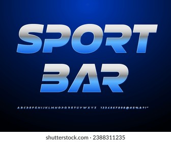 Bar Sport con carteles de moda y vectores. Estilo futurista Tipo Font. Conjunto de letras y números de alfabeto metálico