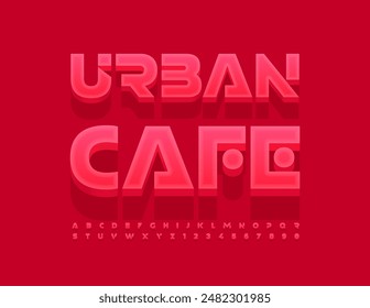 Vector trendy Signboard Urban Cafe. Exclusive Red Font. Modern 3D Alphabet Letters and Numbers.