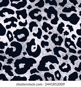 Vector trendy silver leopard spot shiny seamless pattern. Abstract wild animal cheetah skin simmer metallic foil texture for fashion print design, wrapping, digital paper, wallpaper, background