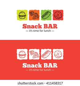 Vector trendy snack bar logo in doodle style. Sketchy cafe logo