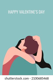 vector trendy stylized illustration of two people in love hugging in a pastel color palette. useful as a card for Valentine's Day or International Hug Day, for print, poster, web and graphic design.