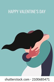 vector trendy stylized illustration of two people in love hugging in a pastel color palette. useful as a card for Valentine's Day or International Hug Day, for print, poster, web and graphic design.