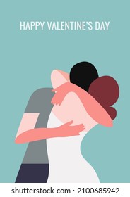 vector trendy stylized illustration of two people in love hugging in a pastel color palette. useful as a card for Valentine's Day or International Hug Day, for print, poster, web and graphic design.