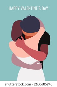 vector trendy stylized illustration of two people in love hugging in a pastel color palette. useful as a card for Valentine's Day or International Hug Day, for print, poster, web and graphic design.