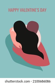 vector trendy stylized illustration of two people in love hugging in a pastel color palette. useful as a card for Valentine's Day or International Hug Day, for print, poster, web and graphic design.