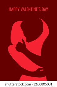 vector trendy stylized illustration of two people in love hugging in a red color palette. useful as a card for Valentine's Day or International Hug Day, for print, poster, web and graphic design.