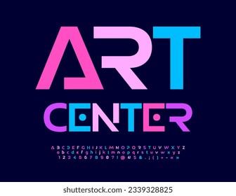 Vector trendy template Art Center. Modern Colorful Font. Bright Alphabet Letters and Numbers set.