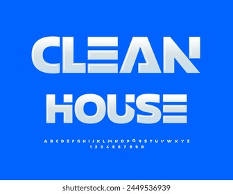 Vector trendy template Clean House. Futuristic style Font. Modern White  Alphabet Letters and Numbers set.