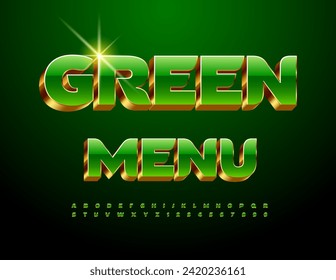 Vector trendy template Green Menu. Green and Gold Stylish Font. Premium Alphabet Letters and Numbers.