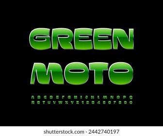 Plantilla de moda vectorial Green Moto.  Modern Cool Font. Conjunto de letras y números de alfabeto con estilo.