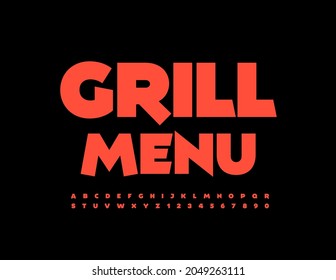Vector trendy template Grill Menu. Red modern Font. Bright Alphabet Letters and Numbers set