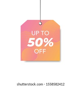 Vector trendy template with sale 50% tag. Color gradient sale signboard. Shopping abstract background. Modern design of discount label.