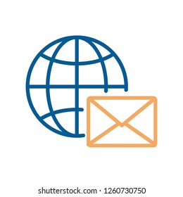 Vector trendy thin line icon of internet globe and a message envelope for global online communications concepts