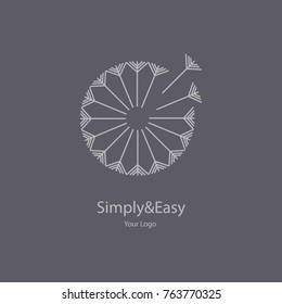 Vector trendy transparent gray icon and logo on a dark background of blowing dandelion seeds flower for spa massage studio, cosmetics, fashion. Template for business brand