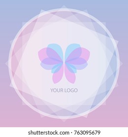 Vector trendy transparent pink blue butterfly icon and logo for flower store, beauty salon, spa studio, cosmetics, fashion, fashion rooms. Sign, label, identity, emblems, template for business brand