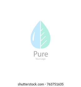 Vector trendy transparent purple green icon and logo on a white background. Falling drop with leaf for beauty salon, spa studio, cosmetics, fashion. Template for business brand
