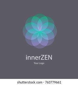 Vector trendy transparent purple green icon and logo on a dark black background for beauty salon, spa massage studio, cosmetics, fashion. Sign, label, identity, emblems, template for business brand. 