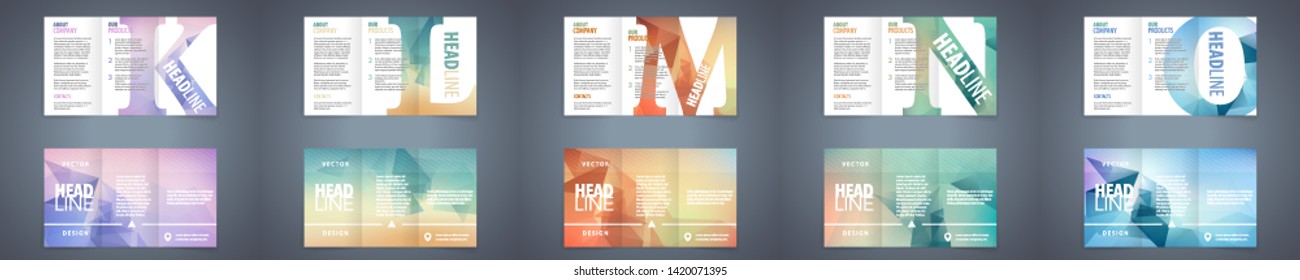 vector trendy tri wrinkle brochure design template set with colourful polygonal background and writing design component excellent corporate style blueprint group abstract background scene pile space p