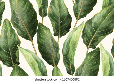 Vector trendy tropical seamless pattern. Botanical print with exotic leaves. Jungle background for textile, web, wrapping paper, packaging, cards.