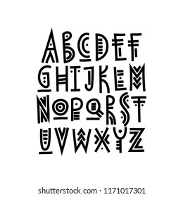 Vector trendy uppercase alphabet in ethnic style made of bold lines.