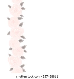 Vector trendy vertical seamless floral pattern. Stylized hand drawn beige and neutral roses with copy space (place for your text).