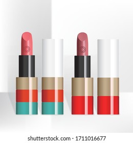 Vector Trendy Vibrant Color Lipstick Tube Packaging