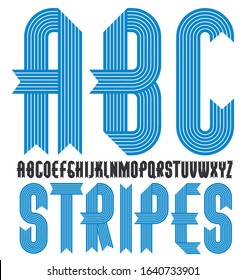 Vector trendy vintage capital English alphabet letters collection. Funky condensed bold font, typescript can be used in art creation. Created using stripy, parallel lines.

