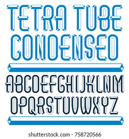 Vector trendy vintage capital English alphabet letters collection. Special condensed type font, script from a to z best for use in logotype creation. Made with carton tube style, trigonometry design.