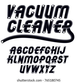 Vector trendy vintage capital English alphabet letters collection. Funky italic font, typescript can be used in art creation. Created using dimensional vacuum pipe style.