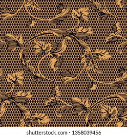 Vector trendy vintage lace leafs 
motifs  carpet, rug, flooring pattern design. Abstract texture. Ornament Print. Fabric, Cloth, Scarf, Wallpaper, Wrapping. 
