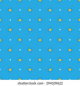 Vector trendy yellow  stars with rays seamless pattern. Stars background in cartoon style