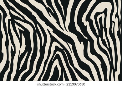 Vektor-trendiger Zebra-Pelzdruck. Tierhaare, Vektorhintergrund für Stoffdesign, Verpackungspapier, Textilien und Tapeten. Exotische wilde tierische Hautstruktur.