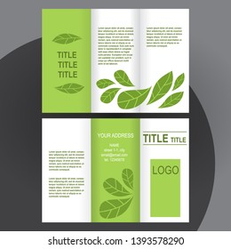 Vector tri fold brochure eco design with different leaves. Green template for companies presentation and advertising. 