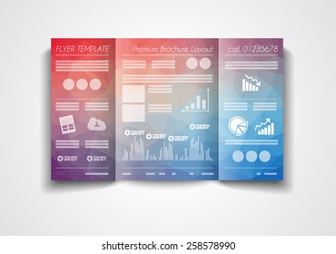 Vector tri fold brochure template design or flyer layout to use for business applications, magazines, advertising, product sheets, item notes, event flyers or meeting invitations.