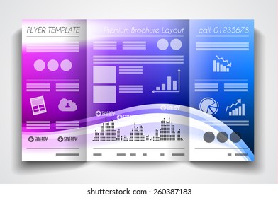 Vector tri fold brochure template design or flyer layout to use for business applications, magazines, advertising, product sheets, item notes, event flyers or meeting invitations.