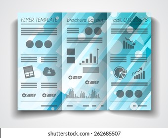 Vector tri fold brochure template design or flyer layout to use for business applications, magazines, advertising, product sheets, item notes, event flyers or meeting invitations.