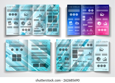 Vector tri fold brochure template design or flyer layout to use for business applications, magazines, advertising, product sheets, item notes, event flyers or meeting invitations.