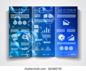 Vector tri fold brochure template design or flyer layout to use for business applications, magazines, advertising, product sheets, item notes, event flyers or meeting invitations.