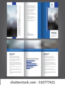 Vector tri fold brochure template design, concept business trifold leaflet, 3 folded blue vector flyer layout