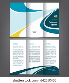 Vector tri fold brochure template design, concept business leaflet, 3 folded blue vector flyer layout