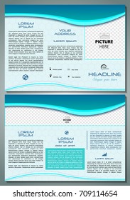 Vector tri fold brochure template with blue waves