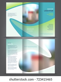 Vector tri fold brochure template design, concept business leaflet, 3 folded blue vector flyer layout