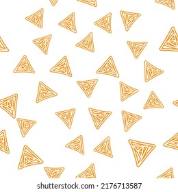 Fondo del triángulo vector. Gráfica batik de patrón geométrico. Pintura de doodle dibujada a mano. Ilustración de pincel de ilustración de diseño. Concepto de fondo artístico sin inconvenientes. Color naranja